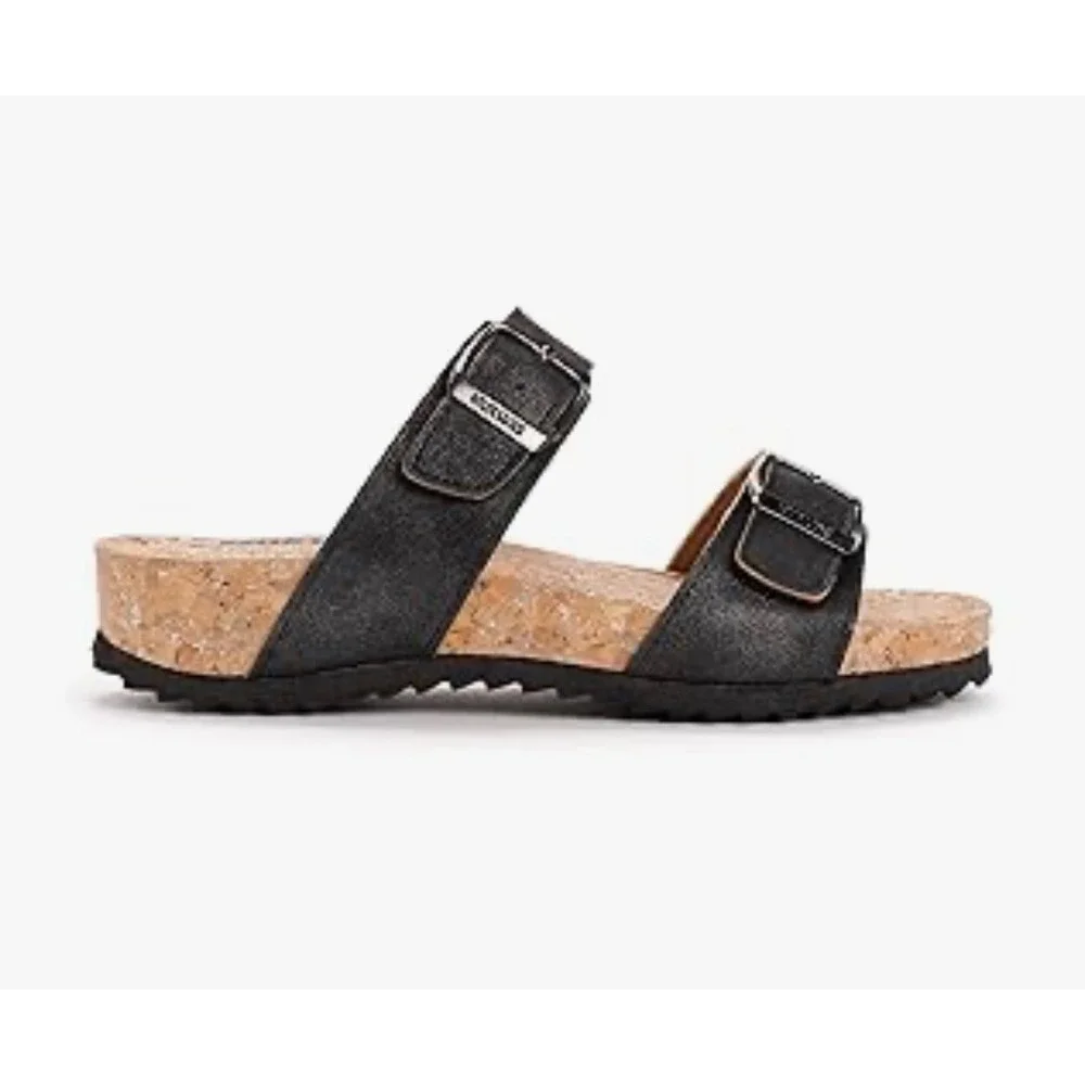 NEW Muk Luks Women's Adjustable Buckle Slide Sandals Black Cork Size 6 - Picture 3 of 11